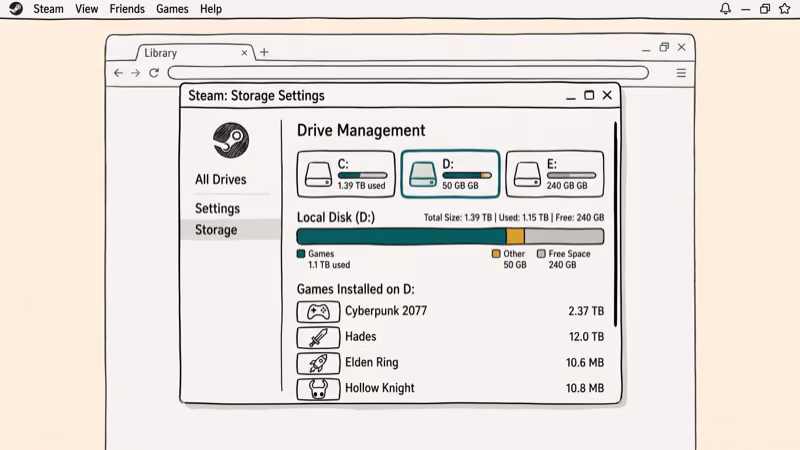 Illustration of steam library for disk write error on steam