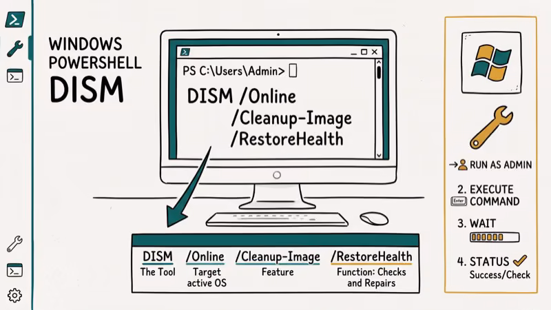Illustration of command syntax for dism error 87