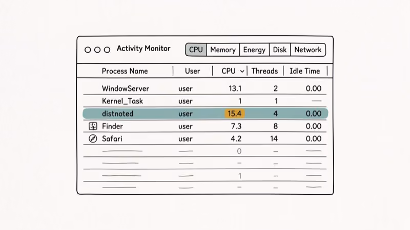 Illustration of cpu activity for distnoted