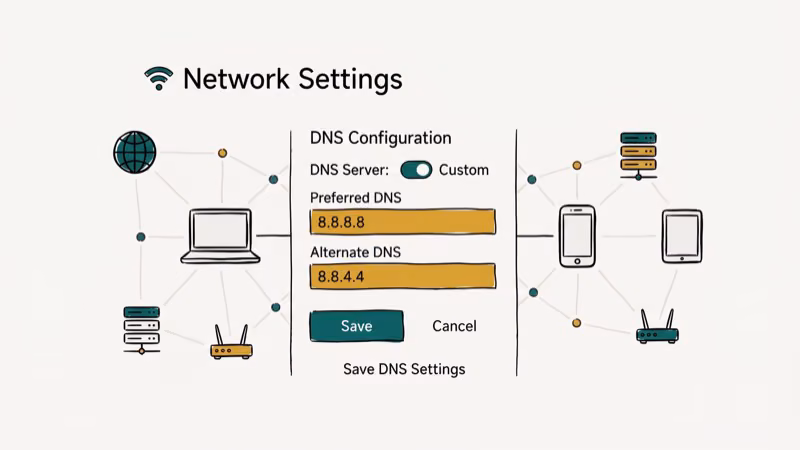 Illustration of dns settings for dns_probe_finished_bad_config