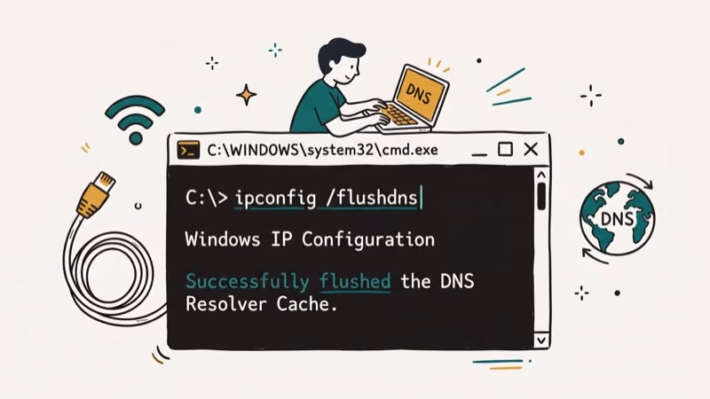 Illustration of ipconfig flush for dns_probe_finished_bad_config
