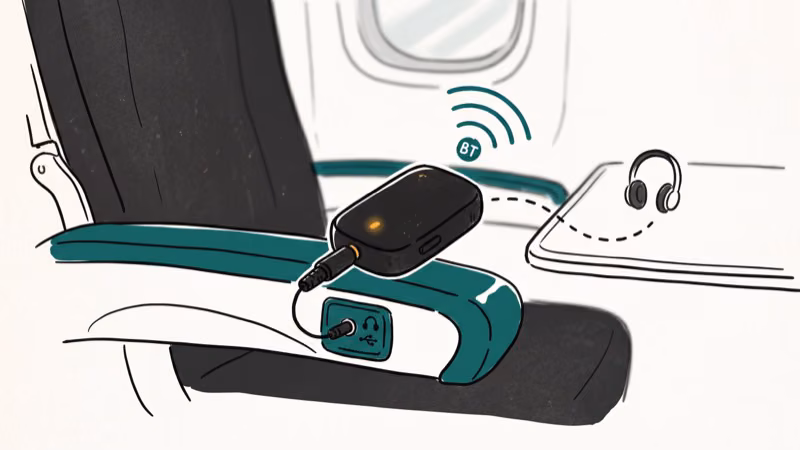 Illustration of bluetooth adapter for do airpods work on a plane