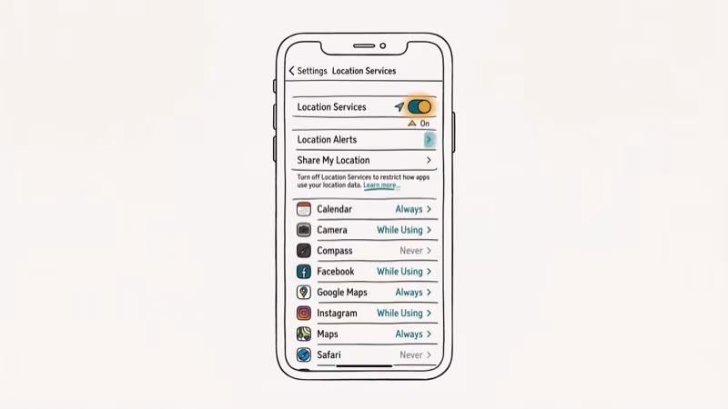 Illustration of location services for does airplane mode turn off gps