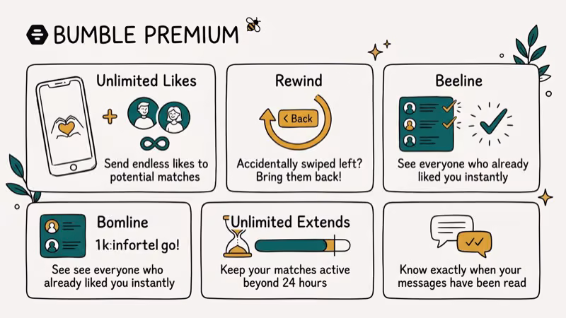Illustration of premium features for does bumble have read receipts