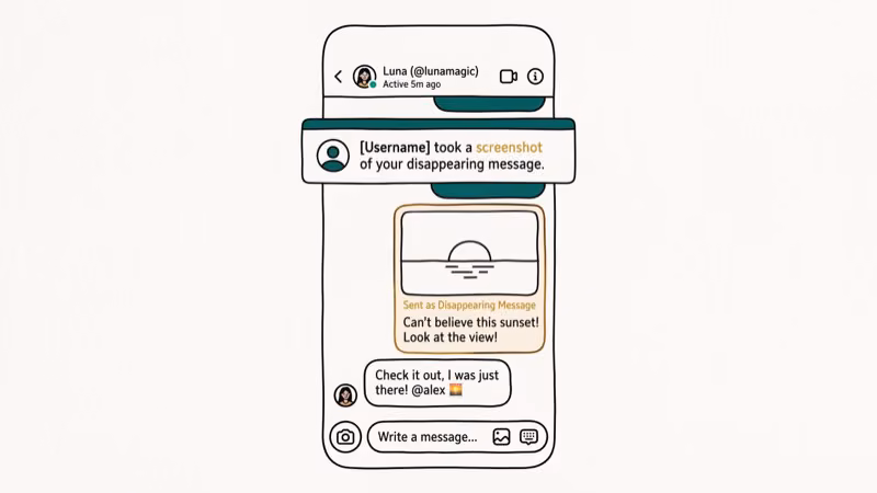 Illustration of disappearing dm for does instagram notify when you screenshot a post