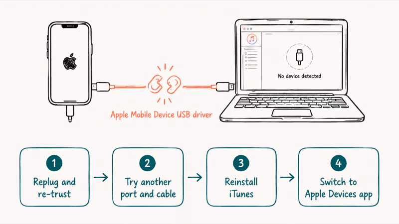 Fixing an iPhone the Apple USB driver fails to detect in iTunes on Snapdragon X