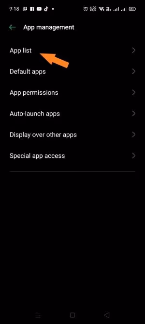 Settings -> Apps Management -> App List