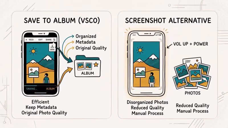 Illustration of save feature for does vsco notify screenshots