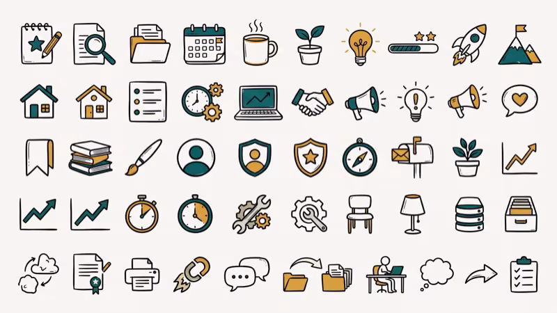 Illustration of library assets for doodly reviews