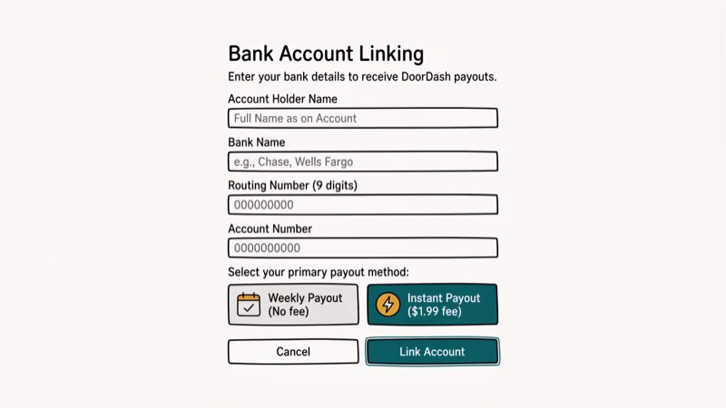 Illustration of bank linking for doordash fast pay not working