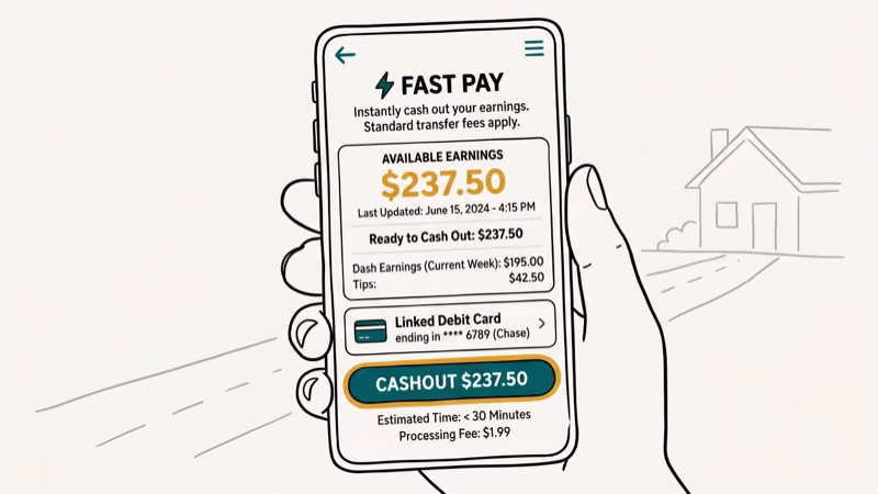 Illustration of fast pay screen for doordash fast pay not working