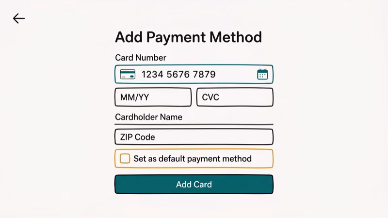 Illustration of add card for doordash payment methods
