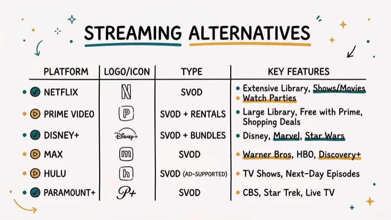 Illustration of streaming sites for dosmovies alternatives
