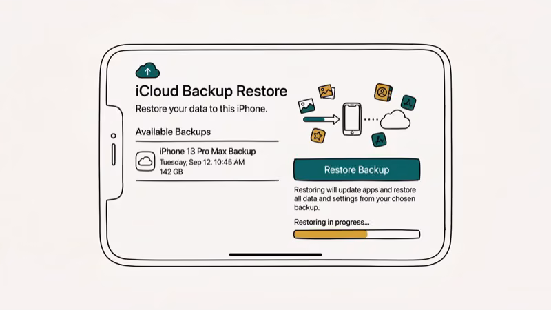 Illustration of backup restore for downgrade ios without itunes