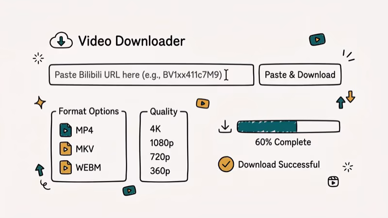 Illustration of downloader tool for download bilibili video