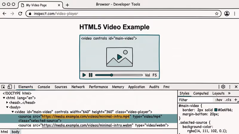 Illustration of inspect element for download html5 video