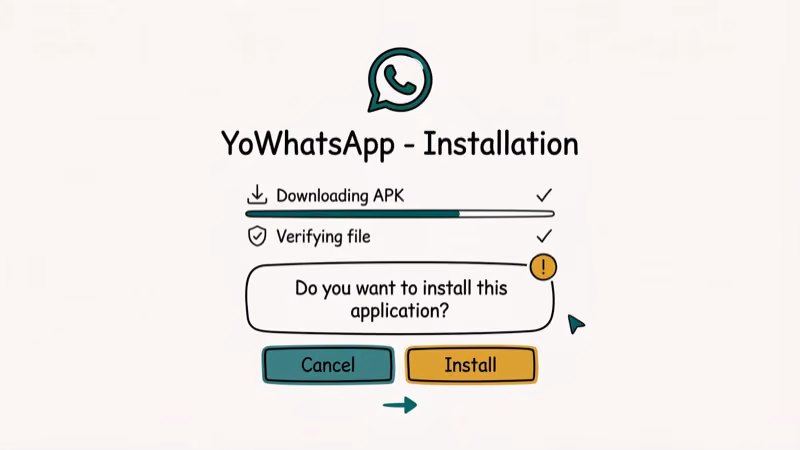 Illustration of apk install for download yowhatsapp
