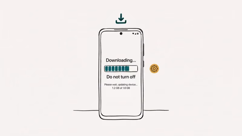 Illustration of warning screen for downloading do not turn off target
