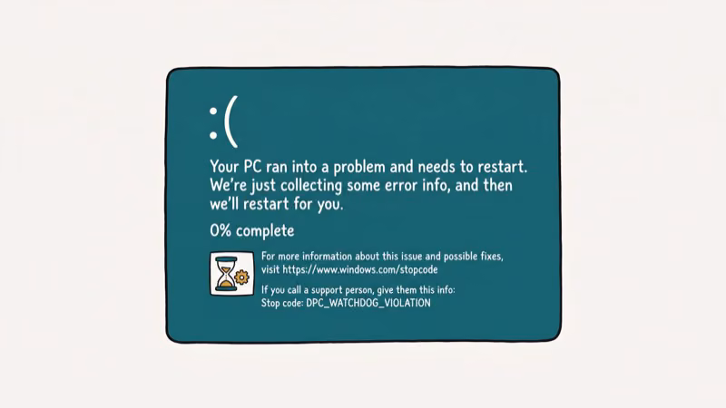 Illustration of blue screen for dpc watchdog violation windows 10