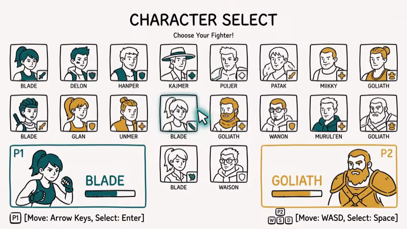 Illustration of character select for dreamcast fighting games