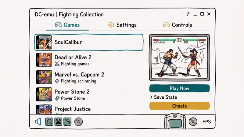 Illustration of emulator setup for dreamcast fighting games