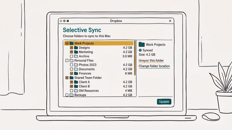Illustration of selective sync for dropbox not syncing