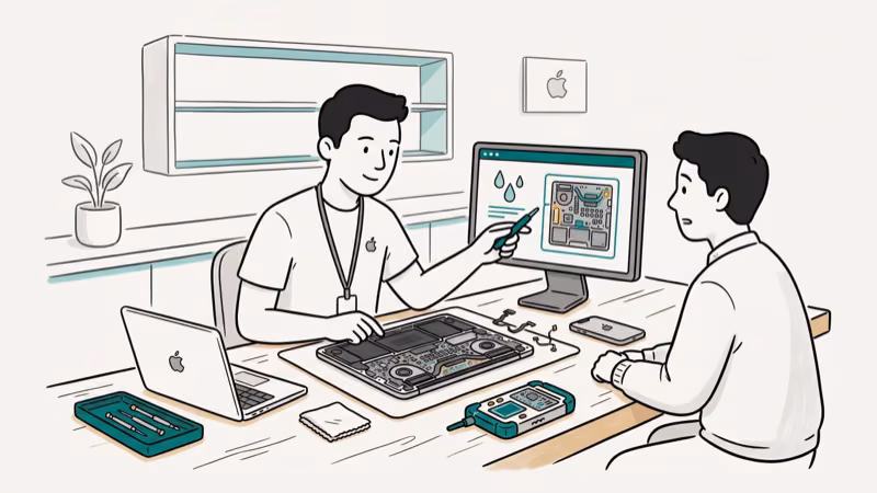 Illustration of apple store for dropped iphone in water