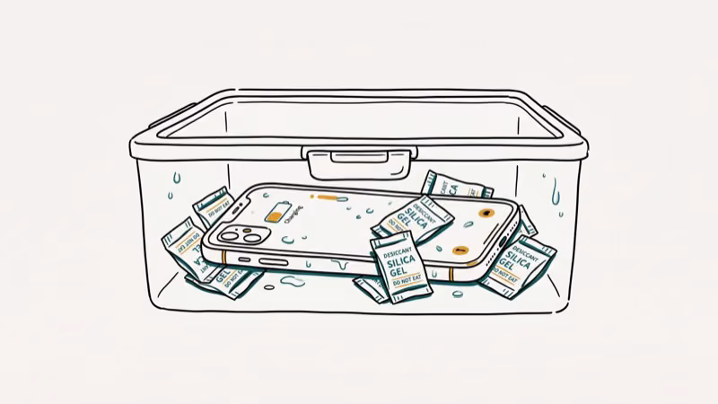 Illustration of silica gel for dropped iphone in water