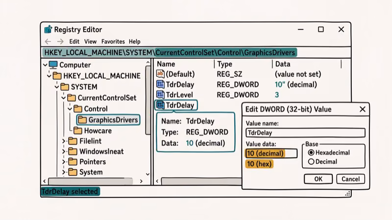 Illustration of tdr registry for dxgi_error_device_hung