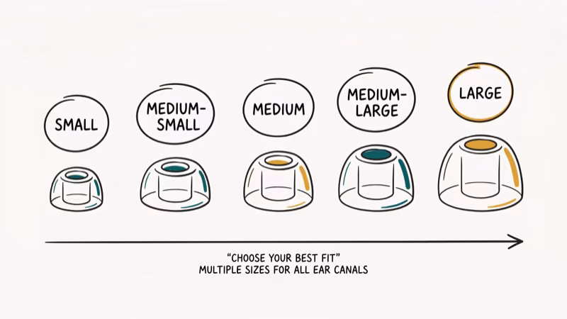 Illustration of ear tips for earbuds for small ears