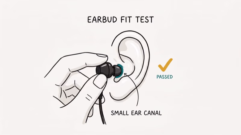 Illustration of fit test for earbuds for small ears
