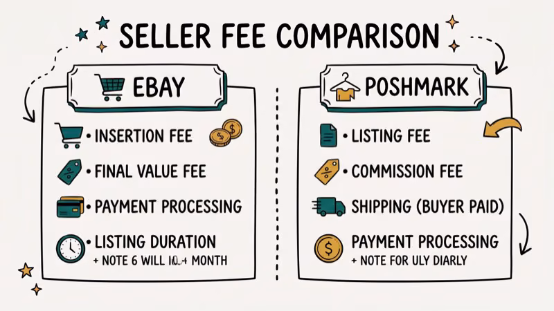 Illustration of selling fees for ebay vs poshmark