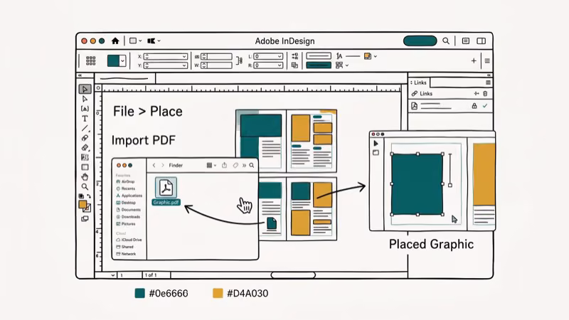 Illustration of indesign import for edit a pdf in indesign