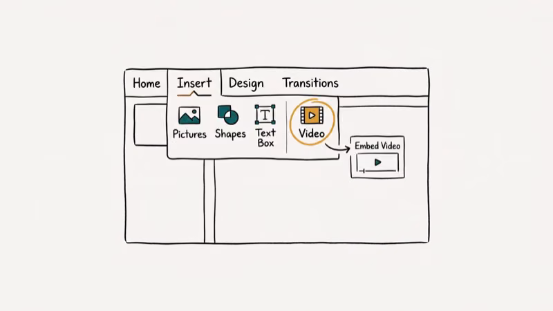 Illustration of powerpoint insert for embed dvd into powerpoint