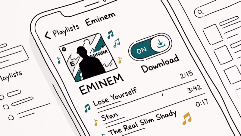 Illustration of spotify offline for eminem songs download