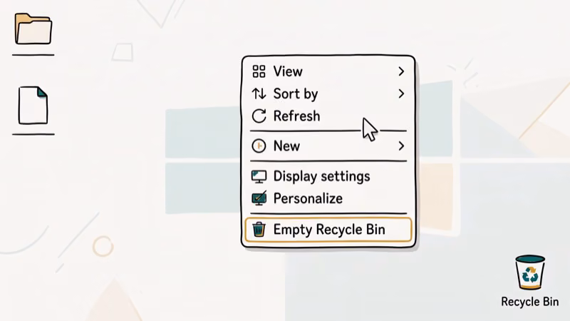 Illustration of right click empty for empty the recycle bin
