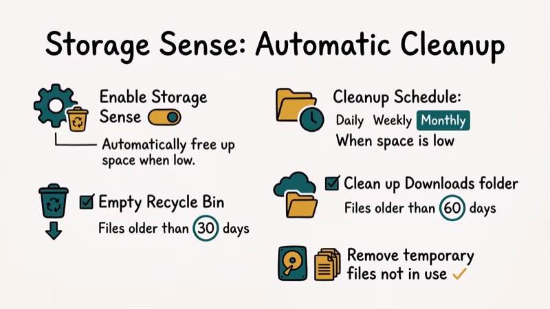 Illustration of storage sense for empty the recycle bin