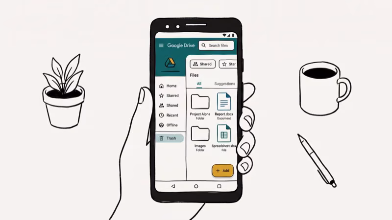 Illustration of google drive for empty trash on android
