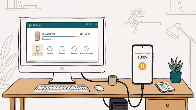 Illustration of usb computer for emui reboot system now