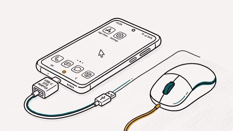 Illustration of otg mouse for enable usb debugging on broken screen