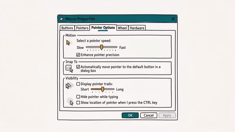 Illustration of mouse settings for enhance pointer precision