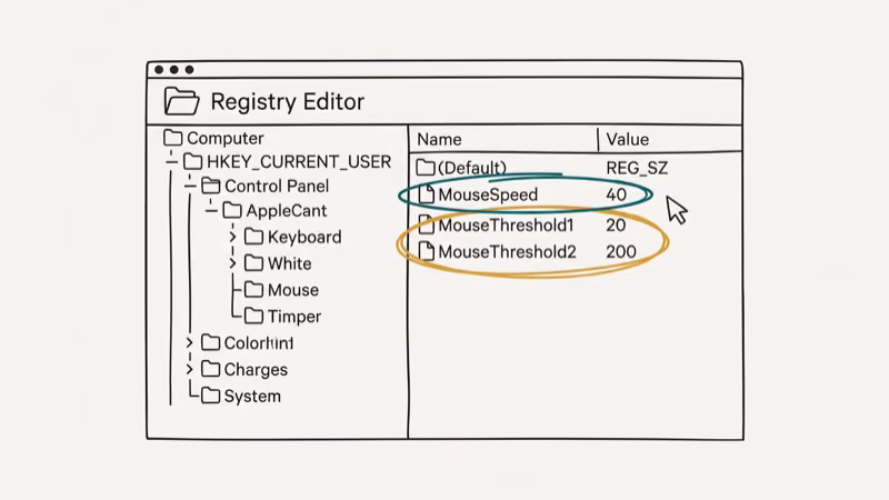 Illustration of registry edit for enhance pointer precision