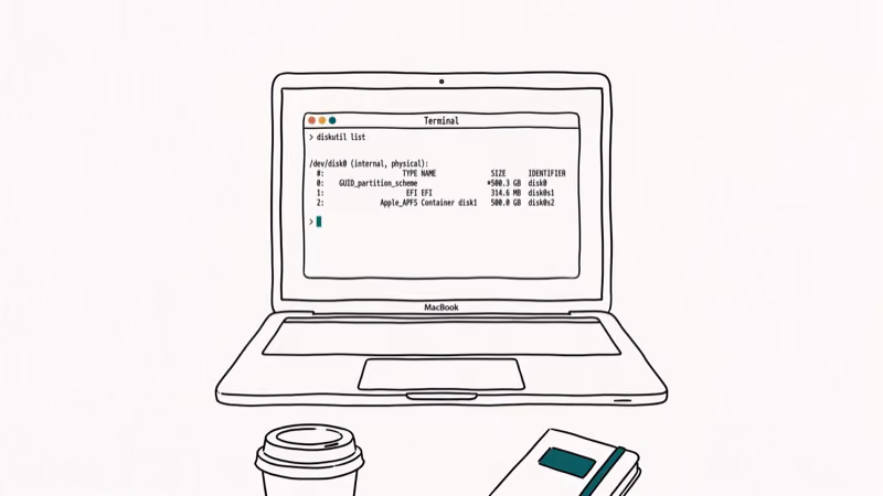 Illustration of terminal diskutil for erase process has failed on mac