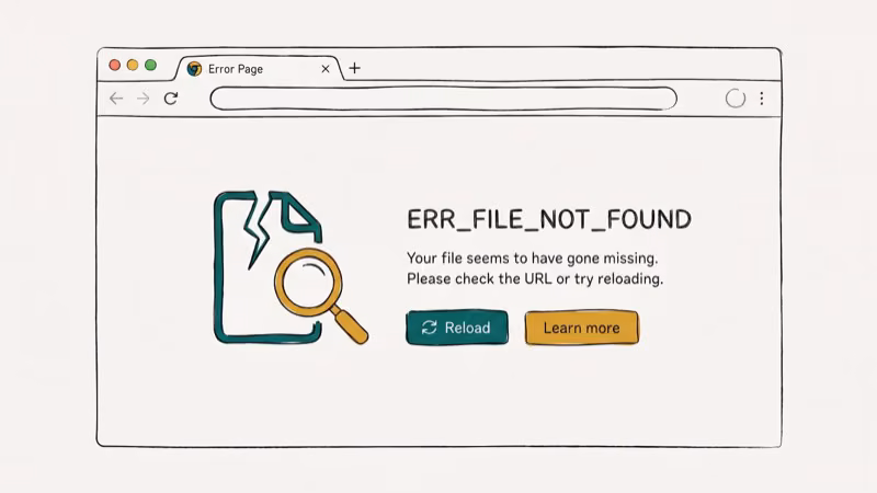 Illustration of chrome error for err file not found