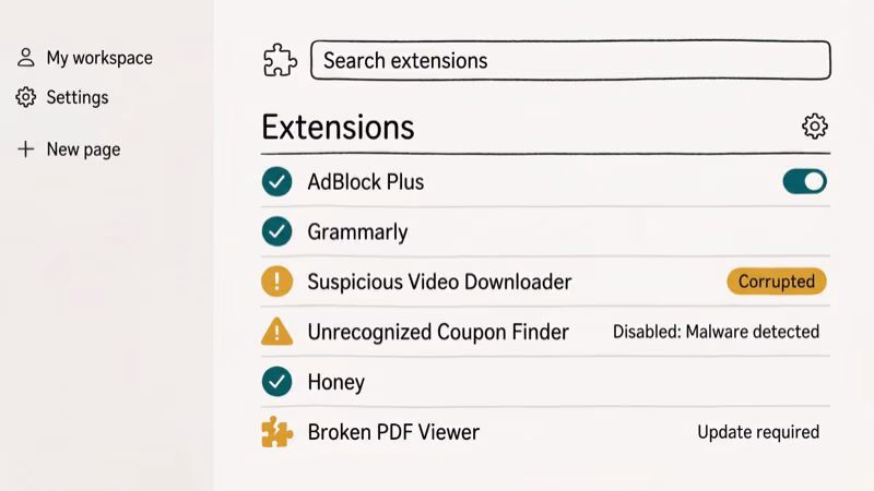 Illustration of extension manager for err file not found