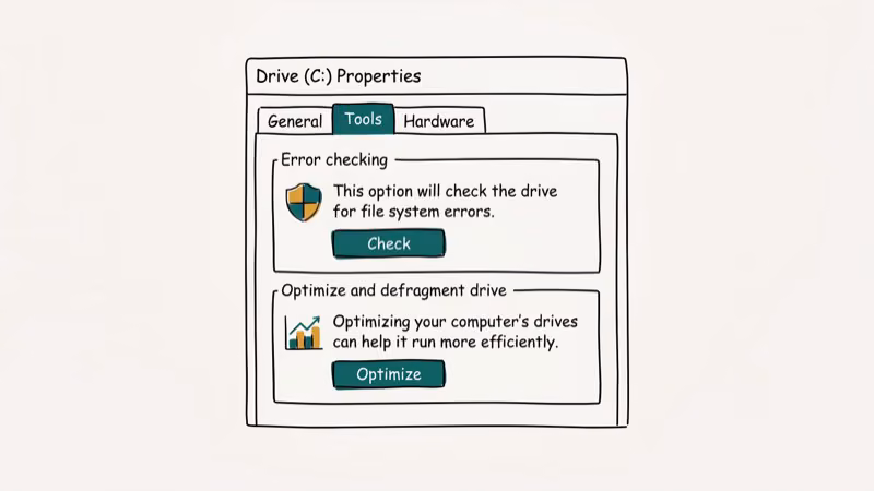 Illustration of drive properties for error 0x8007045d