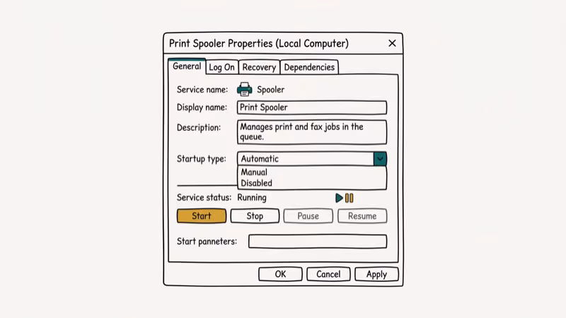 Illustration of print spooler for error 1068