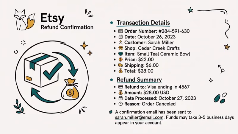 Illustration of refund screen for etsy cancel order