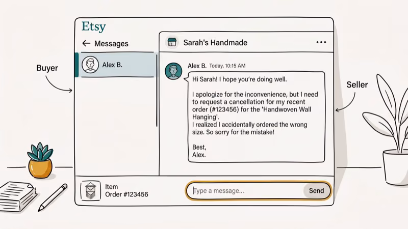 Illustration of seller message for etsy cancel order