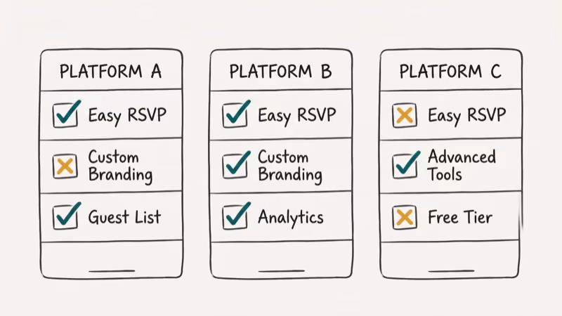 Side-by-side comparison of online invitation platform features and pricing